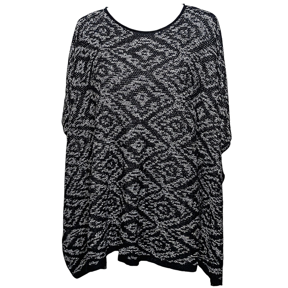 EILEEN FISHER OVERSIZED ORGANIC LINEN TEXTURE WEAVE CHICKNIT PONCHO CAPE